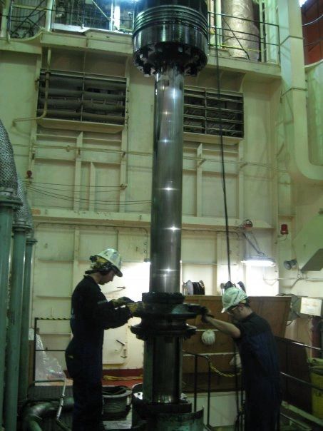 Wartsila Sulzer old piston and stuffing box removed — M.T. Altair Voyager (formerly M.T. Condoleezza Rice)